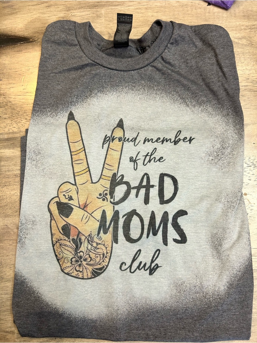 Gildan Gray 'Bad Moms Club' Graphic Tee with Yellow Hand Accent
